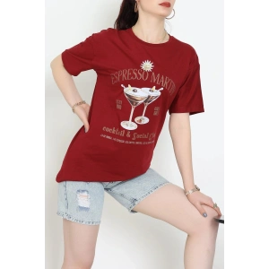 Suprem Baskılı Oversize Tişört Bordo - 31889.1878.