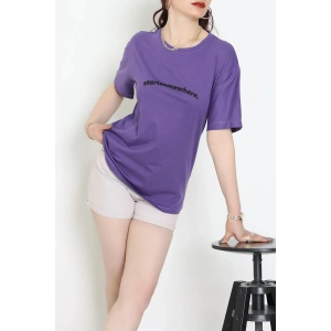 Suprem Baskılı Oversize Tişört Mor - 31887.1878.