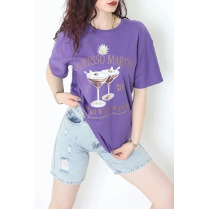 Suprem Baskılı Oversize Tişört Mor - 31889.1878.