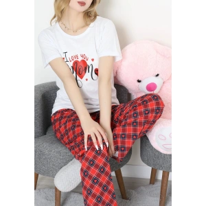 Süprem Baskılı Pijama Takım Beyazekose - 50774.1773.