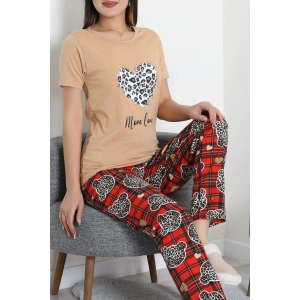 Süprem Baskılı Pijama Takım Kahveleopar - 50774.1773.