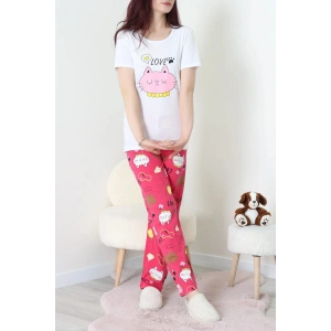 Süprem Baskılı Pijama Takım Pembefuşya - 50774.1773.