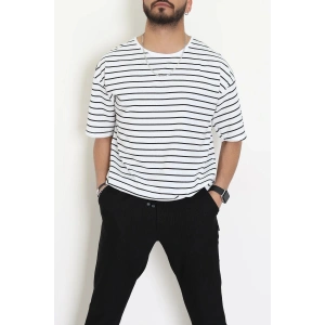 Süprem Çizgili Oversize Erkek Tişört Beyazsiyah - 71108.1567.