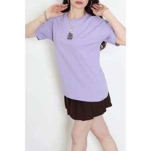 Suprem Nakışlı Oversize Tişört Lila - 31877.1878.