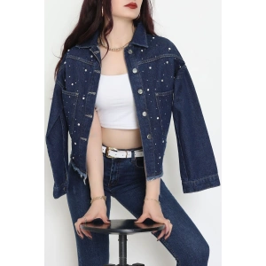 Taşlı Kot Ceket Lacivert - 001.2059.
