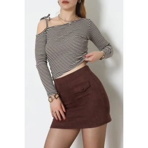 Tek Omuz Detaylı Likralı Kaşkorse Bluz Kahvelatte - 51091.1567.
