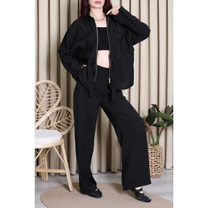 Tencel Fermuarlı Çift Cep Takım Siyah - 10011.1254.