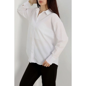 Terikoton Oversize Gömlek Beyaz - 30829.1949.