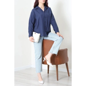 Terikoton Oversize Gömlek Lacivert - 30829.2111.