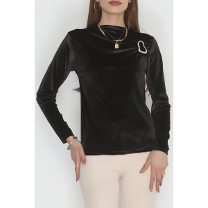 Toka Detaylı Kadife Bluz Siyah - 42665.1949.
