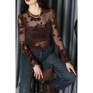 Transparan Şifon Bluz Kahve - 70848.2078.