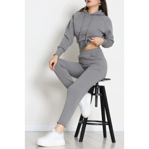 Üç İplik Crop Eşofman Takımı Antrasit - 70778.1878.