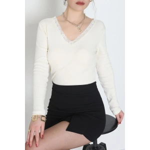 V Yaka Dantelli Kaşkorse Body Krem - 70788.599.