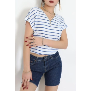 V Yaka Fermuarlı Rejenere Süprem Tişört Beyazsaks - 600.1567.