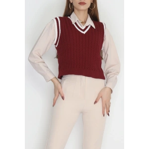 V Yaka Triko Süveter Bordolatte - 493.1577.