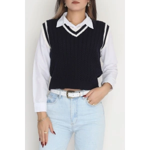 V Yaka Triko Süveter Lacivertlatte - 493.1577.