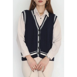 V Yaka Triko Yelek Lacivert - 2213.1765.