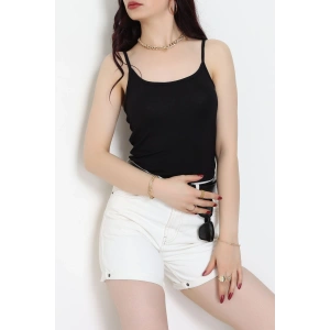 Viskon İp Askılı Çıtçıtlı Atlet Siyah - 3500.2127.