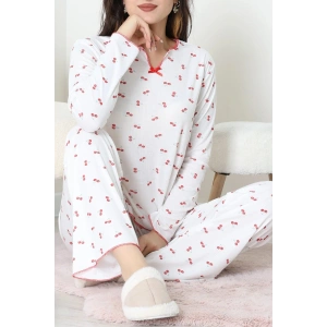 Viskon Ribana Baharlık Fiyonklu Pijama Takımı Kiraz - 785.1287.
