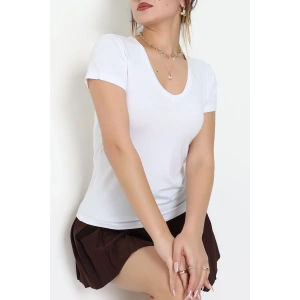 Viskon V Yaka Kısa Kollu Body Beyaz - 5000.2127.