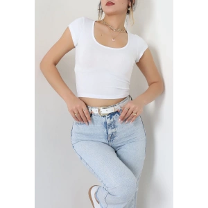 Viskon Yuvarlak Yaka Kısa Kollu Body Beyaz - 7100.2127.