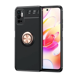 Xiaomi Redmi Note 10 5G Kılıf Range Yüzüklü Silikon - Siyah-Gold