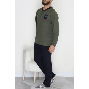Yakası Düğmeli İnterlok Erkek Pijama Takımı Haki - 52078.1050.