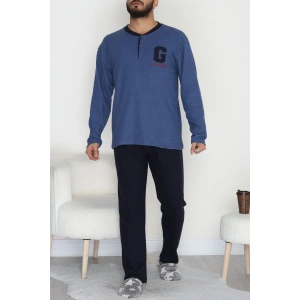 Yakası Düğmeli İnterlok Erkek Pijama Takımı Lacivert - 52078.1050.