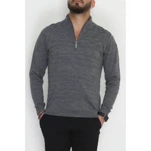 Yakası Fermuarlı Erkek Triko Füme - 2550.2052.