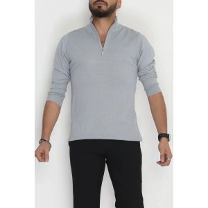 Yakası Fermuarlı Erkek Triko Gri - 2540.2052.