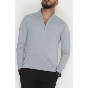 Yakası Fermuarlı Erkek Triko Gri - 2550.2052.