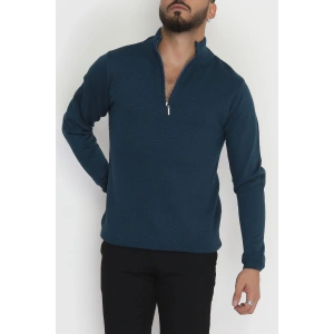 Yakası Fermuarlı Erkek Triko Petrol - 2540.2052.