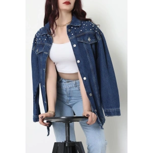 Yakası Taşlı Kot Ceket Lacivert - 10033.2059.