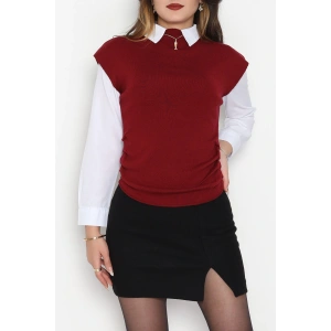 Yanları Büzgülü Triko Bluz Bordo - 51110.1765.