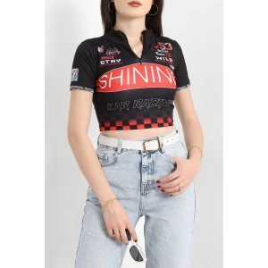 Yarım Fermuar Baskılı Crop Body Siyah - 70548.1856.