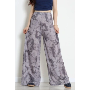 Yüksek Bel Bol Paça Pantolon Gri - 32252.1857.