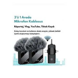 Yüksek Kalite Profesyonel 3 In 1 Kablosuz Taşınabilir Yaka Mikrofonu Tüylü