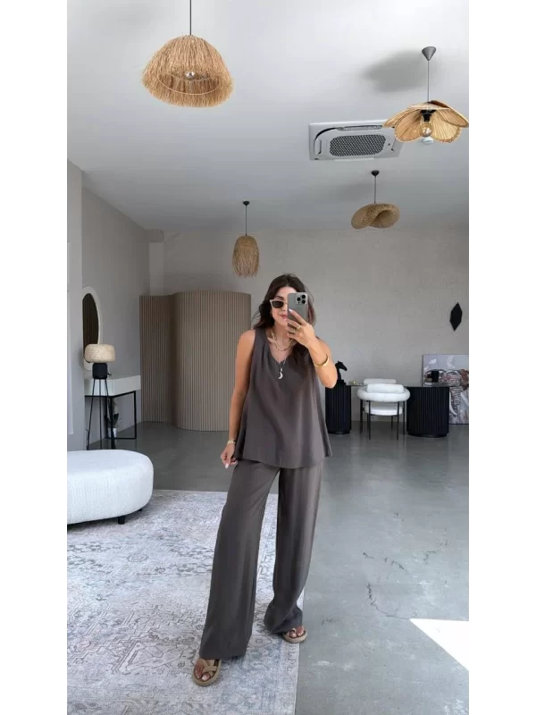 Vizon Askılı Bluz Pantolon Alt Üst Kadın Takım