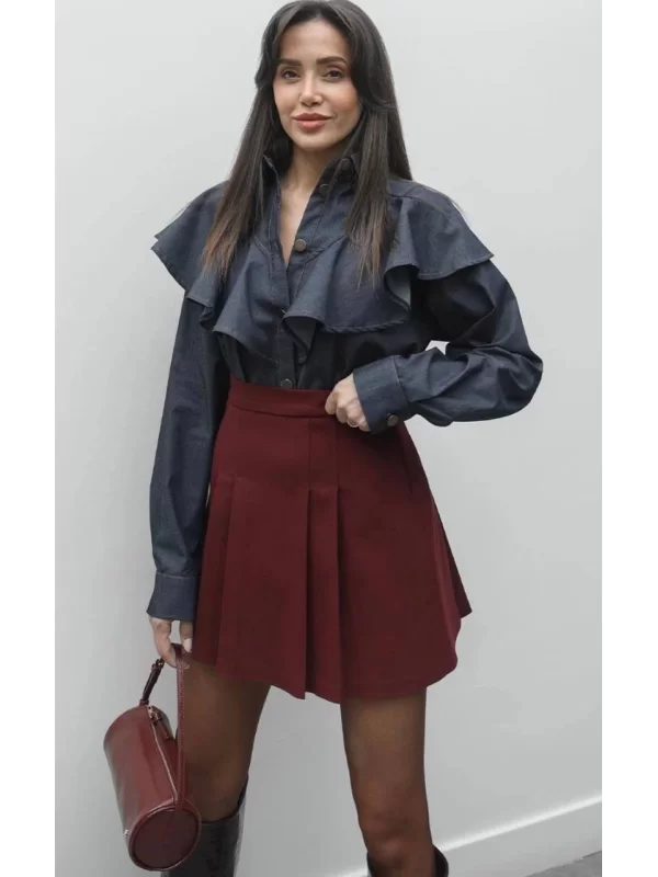 Volanlı Denim Kadın Gömlek