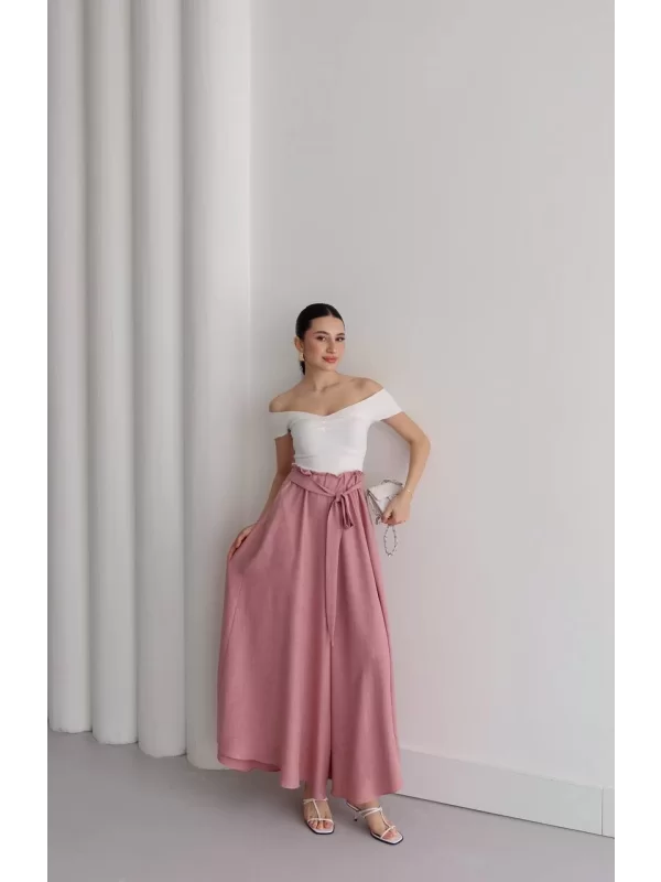 Pembe Dökümlü Şalvar Kadın Pantolon