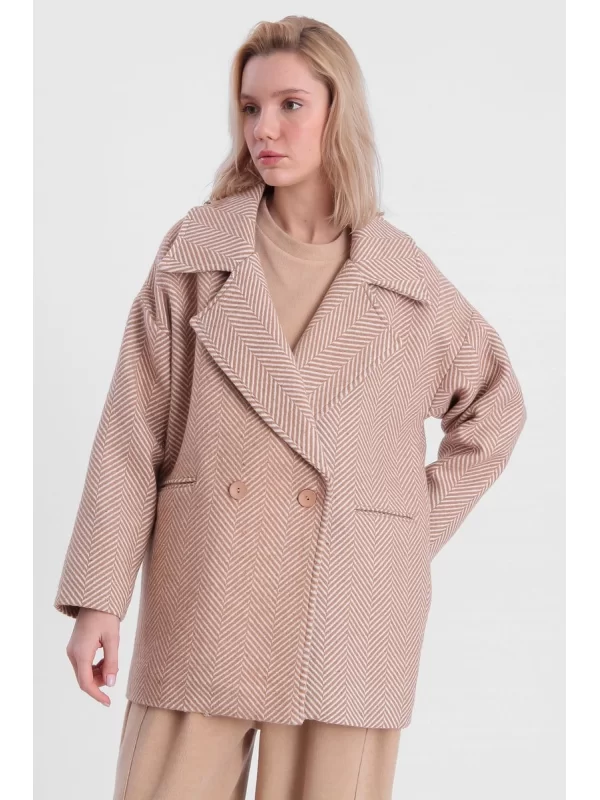 80cm Camel Balık Sırtı Kaban