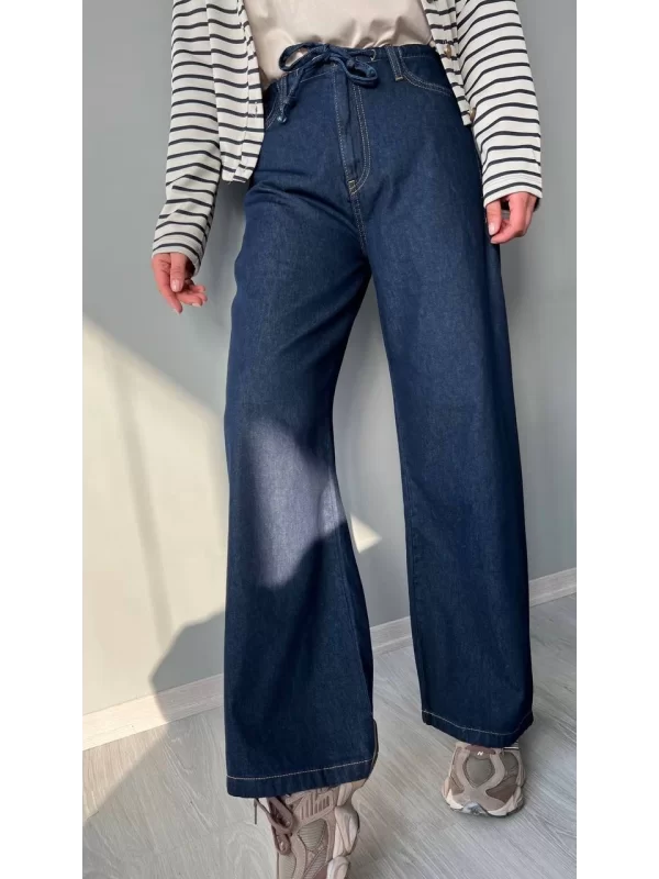 Beli Bağcıklı Denim Kadın Pantolon