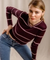 Çizgili Crop Triko - BORDO