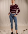 Çizgili Crop Triko - BORDO
