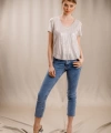 V Yaka Tasarım T-shirt-KREM