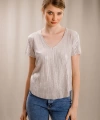 V Yaka Tasarım T-shirt-KREM