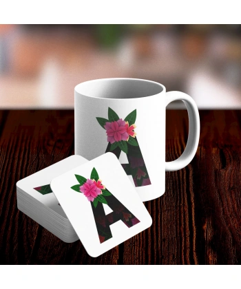 A Harfi Tasarımlı Kupa ve Bardak Altlığı Seti