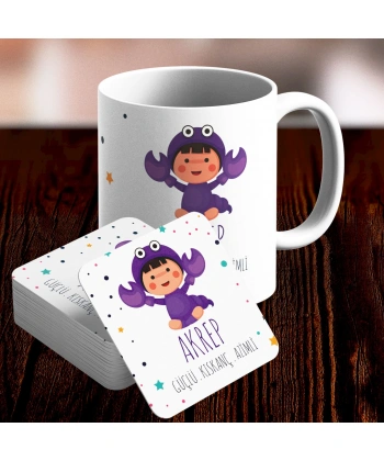 Akrep Burcu Özel Sevimli Kupa ve Altlık Seti