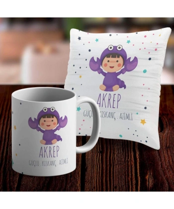 Akrep Tasarımlı Sevimli Kupa ve Yastık Kılıfı Seti