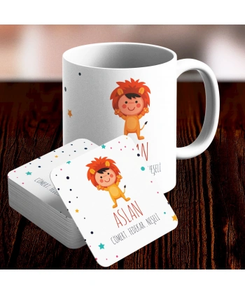 Aslan Burcu Özel Sevimli Kupa ve Altlık Seti